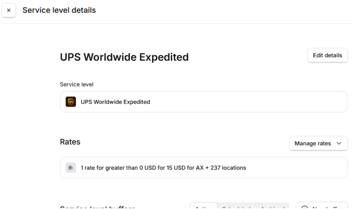 Service level details in Zonos Dashboard